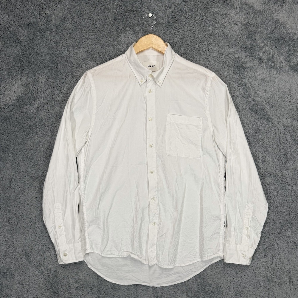 NN07 No Nationality Arne 5655 Shirt Mens L White Cotton Blend Button Down Pocket